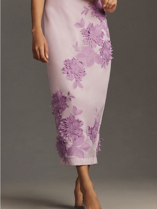 Maeve Dresses & Skirts - Maeve Lilac Floral Appliqué Midi Skirt